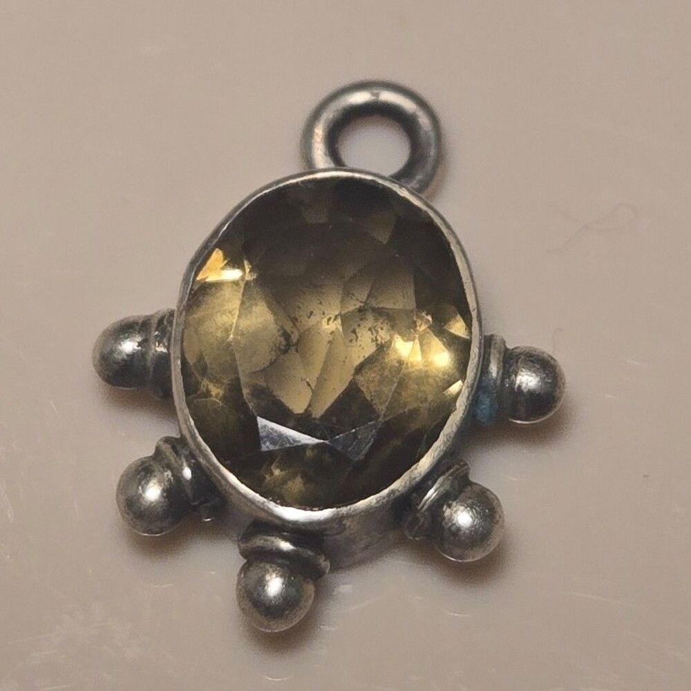 Boho Yellow Stone Vintage Sterling Silver Pendant